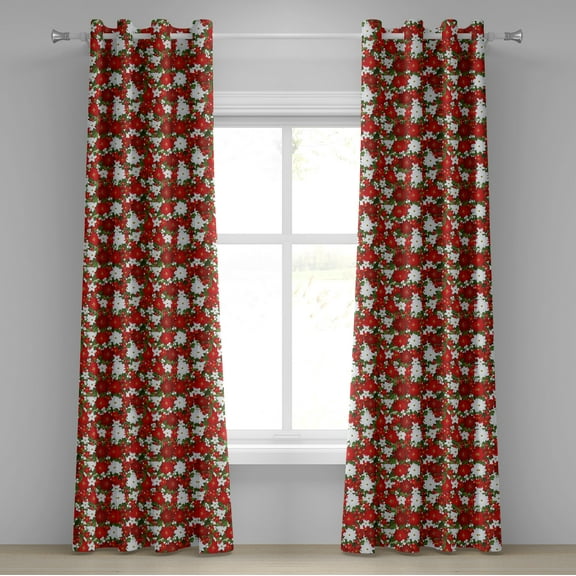 Ambesonne Christmas Grommet Curtain, Holly Mistletoe, 50" x 84", White Red Green