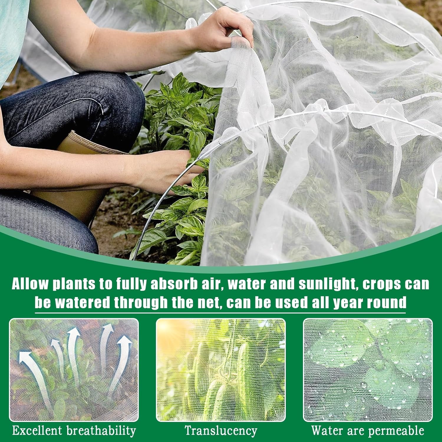 10 X 100 FT Garden Mesh Netting Pest Barrier for Raised Beds, Fruit Tree Netting for Cicadas, Bird Insect Nettings for Garden, Blueberry Bush Strawberry Netting Cover for Garden Protection