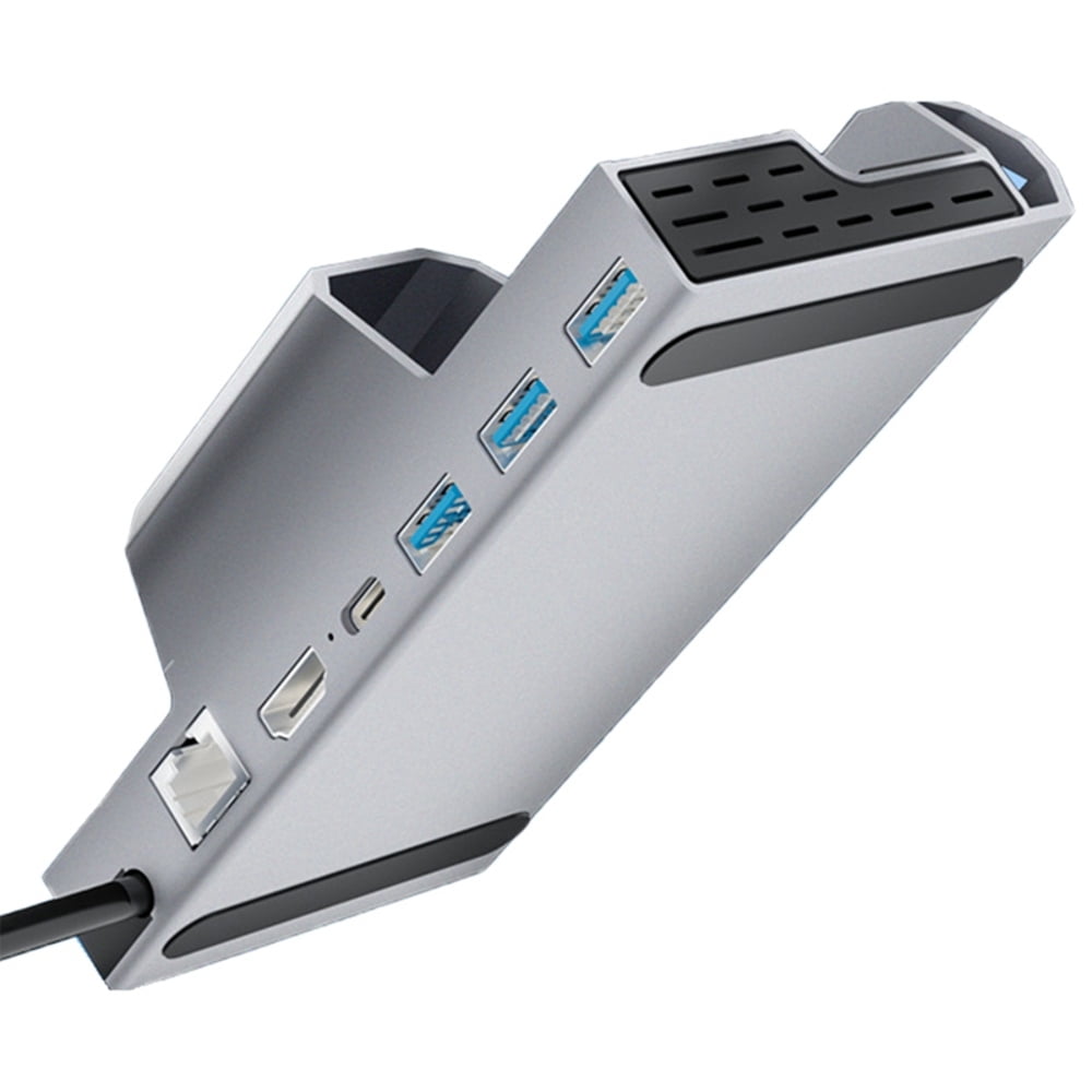 6-in-1 Docking Station Compatible with Steam Deck with USB 3.0 HDMI 2.0 4K 60Hz Gigabit Ethernet 100W PD Charging HUB-Silver