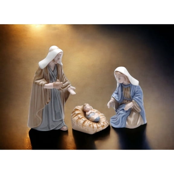 Ceramic Mini Holy Family Nativity Set 3 Pieces 2-4 Inch Gift