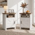 thumbnail image 3 of Furmax Farmhouse End Table, Nightstand Set of 2 with Barn Door and Shelf, Side Table for Living Room Bedroom, White, 3 of 8