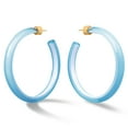 thumbnail image 2 of Gold Plated Sterling Silver Light Blue Lucite / White 60MM Large Open Hoop Earrings - Round Flat Edge, 2 of 7