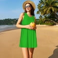 thumbnail image 2 of Horeoi Green Print Women's Sleeveless Dress Cotton-like Flared Hem Deep Side Pockets Above-Knee, 2 of 6