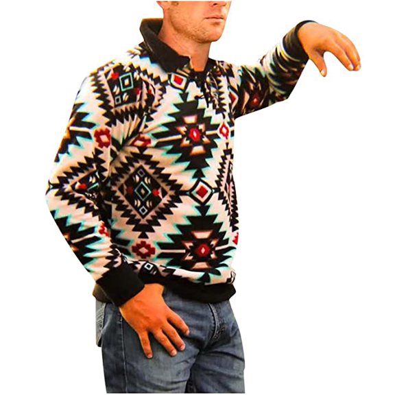 Fesfesfes Long Sleeve Shirt for Men Printed Pullover Graphic Geometric Print Lightweight Pocket Tops Sweatshirts Under $10