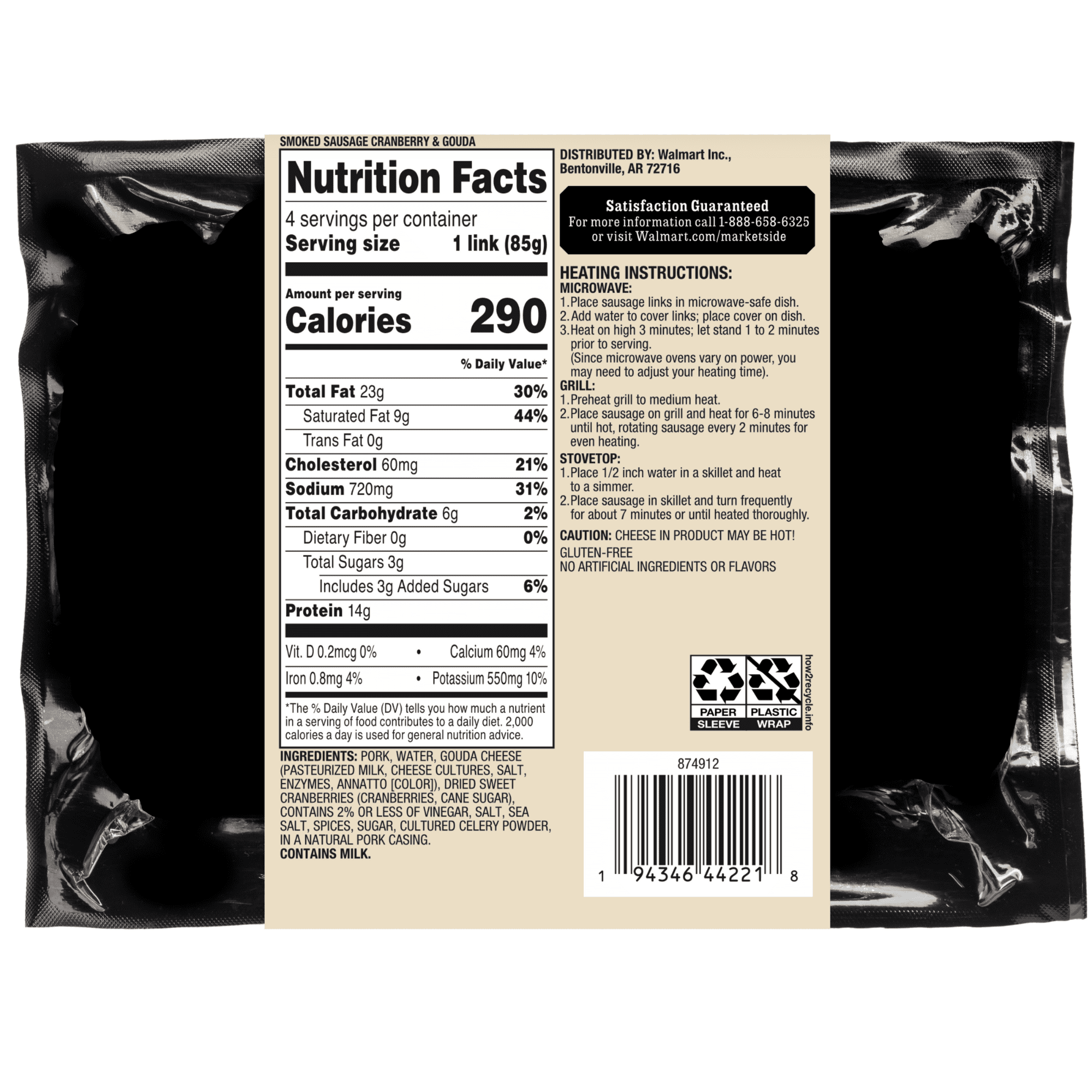 Marketside Cranberry Gouda Smoked Sausage, Refrigerated, 12 Ounces