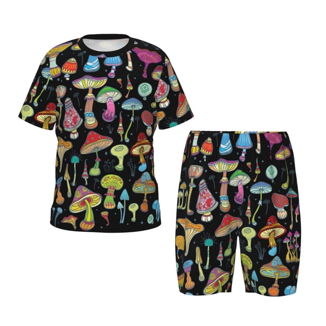 Balery Bright Mushrooms Conjunto de Pijama Infantil de Manga Corta con Estampado – Ropa de Dormir de Algodón Suave-XX-Large