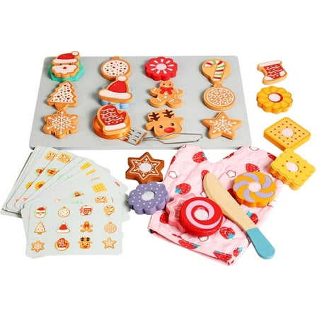 Christmas Baking Play Educational Toy for 3  Kids, Pretend Kitchen Set with 20 Cards & Role Play, Develops Motor Skills, Logic, Gift for Xmas, Birthday, New Year