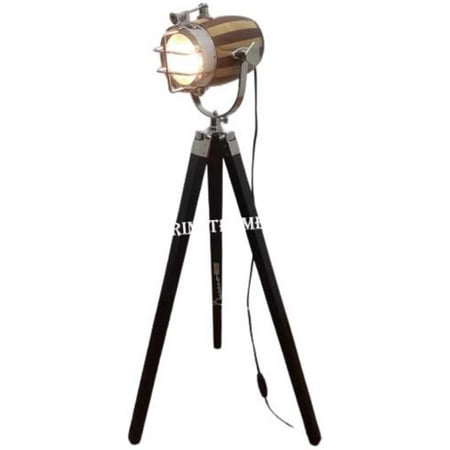 Image of Spot Light Decor Vintage Wooden Spot Light With Black Wood Tripod Stand Decor