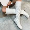 thumbnail image 7 of Cathalem Women's Keen-High Boots Female Shoes Adult Boots for Women Knee High No Heel Size 11 Ladies Fashion Solid Color Peated Leather Bow Tie E Thigh High Boots Women (White, 7), 7 of 7