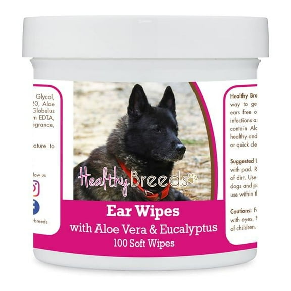 Healthy Breeds 192959824230 Norwegian Elkhound Ear Cleaning Wipes with Aloe & Eucalyptus for Dogs - 100 Count