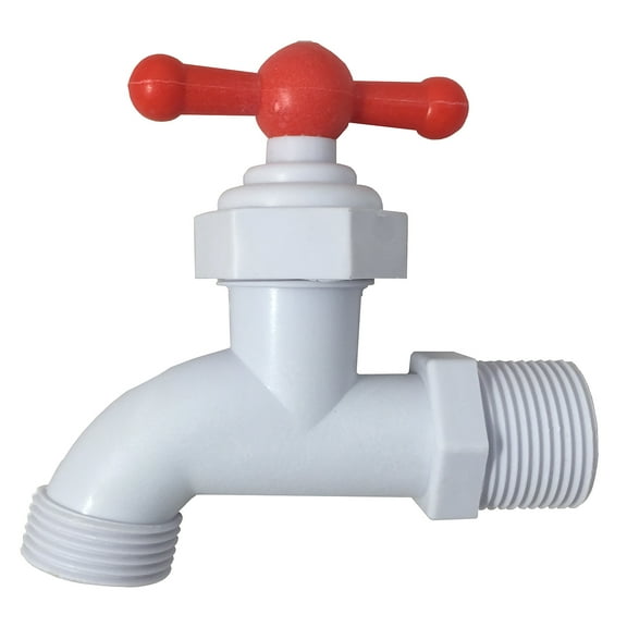MADOL 3/4 NPT Inlet PP Plastic Hose Bibb White with Red Handle Spigot, 3/4" Water Hose Outlet [79-214] Llave De Nariz