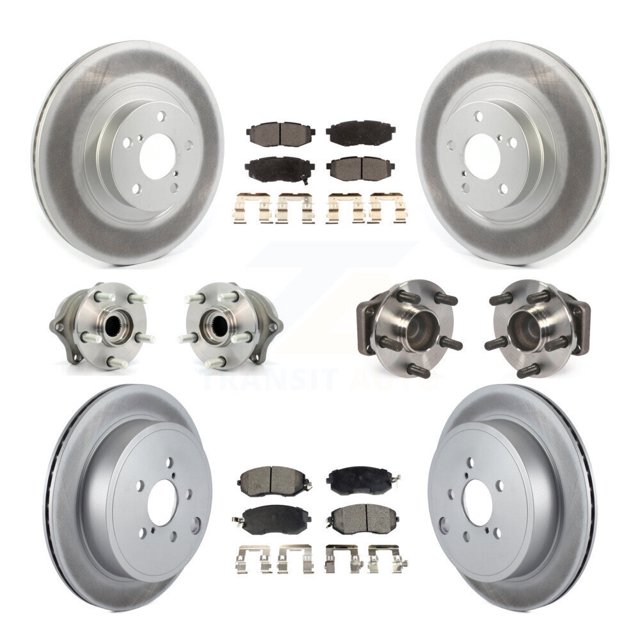 Transit Auto Front Rear Hub Bearings Assembly Coated Disc Brake Rotors and Ceramic Pads Kit (10Pc) for Car Toyota 86 Subaru BRZ - Left Right Side (Driver Passenger) KBB-114728