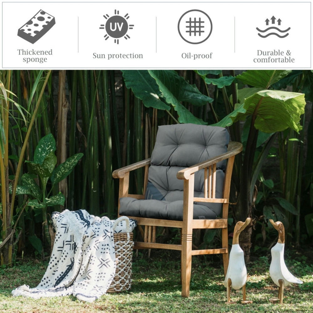 Spaco 22 x 44 Inch Tufted Outdoor Patio Chair Seating Pad, Three-Folding Back Chair Cushion with Four Attached String Ties, 5" Thick Padded Chair Cushion for Outdoor, Gray