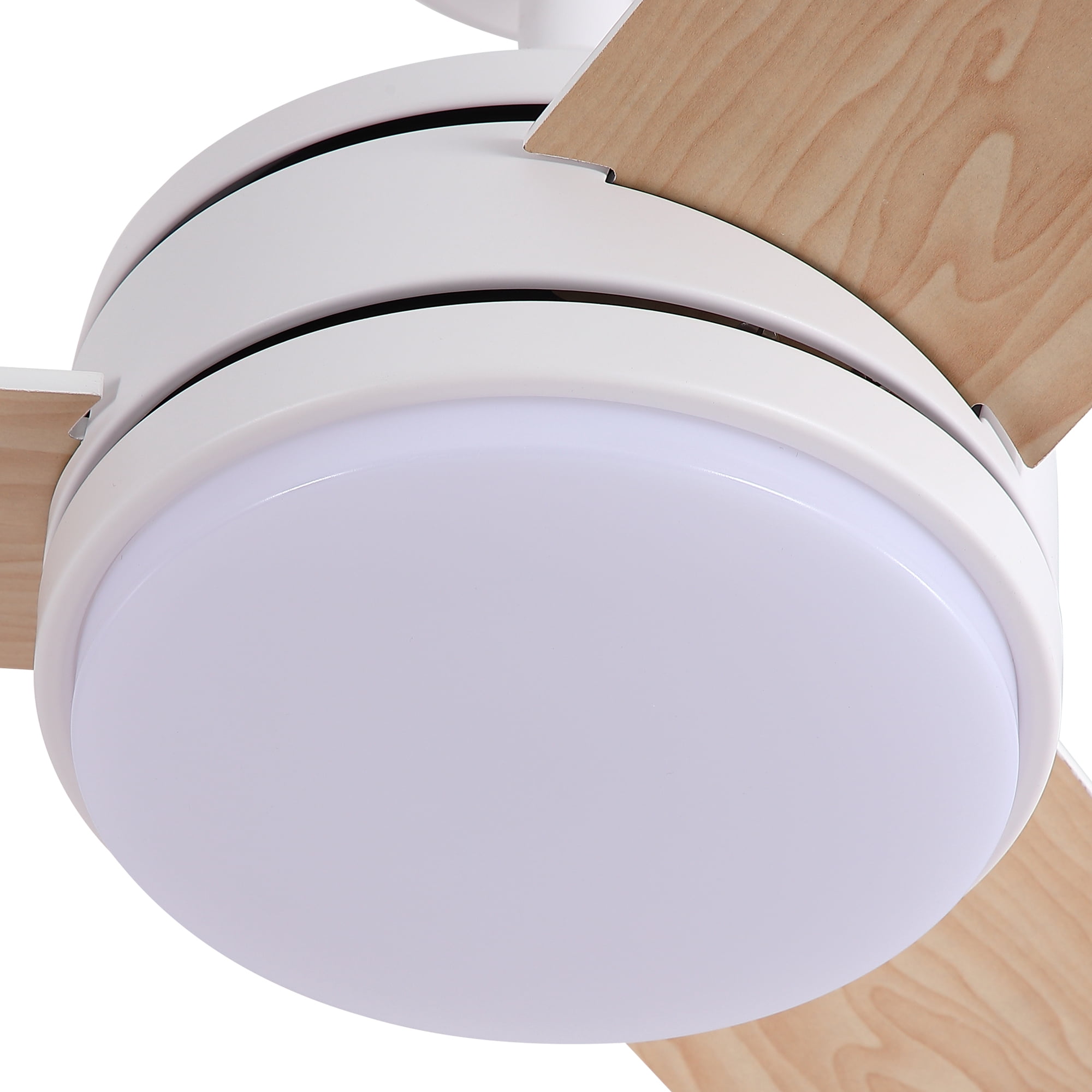 Leumius 52" White Ceiling Fan with Intergrated LED Light Kit with Remote Control, 3 Plywood Blades and Work with Smart APP for Living Room Bedroom
