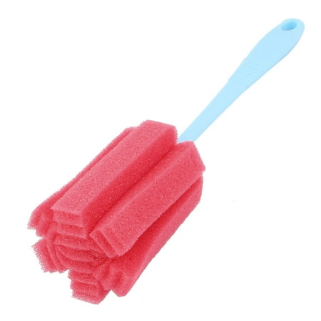 - Red Blue Plastic Handle Sponge Glass Bottle Tube Cup Cleaning Brush 24.5cm Long