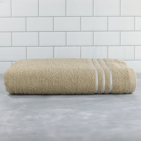 Mainstays Traditional 1 Piece Stripes 100% Cotton Bath Towel, Tan with White Stripe