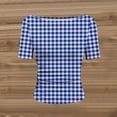 thumbnail image 5 of DeHolifer Women's Tops Casual Plaid Printed Crewneck Short Sleeve Lightweight Summer Trendy Tee Tops Blue L, 5 of 7