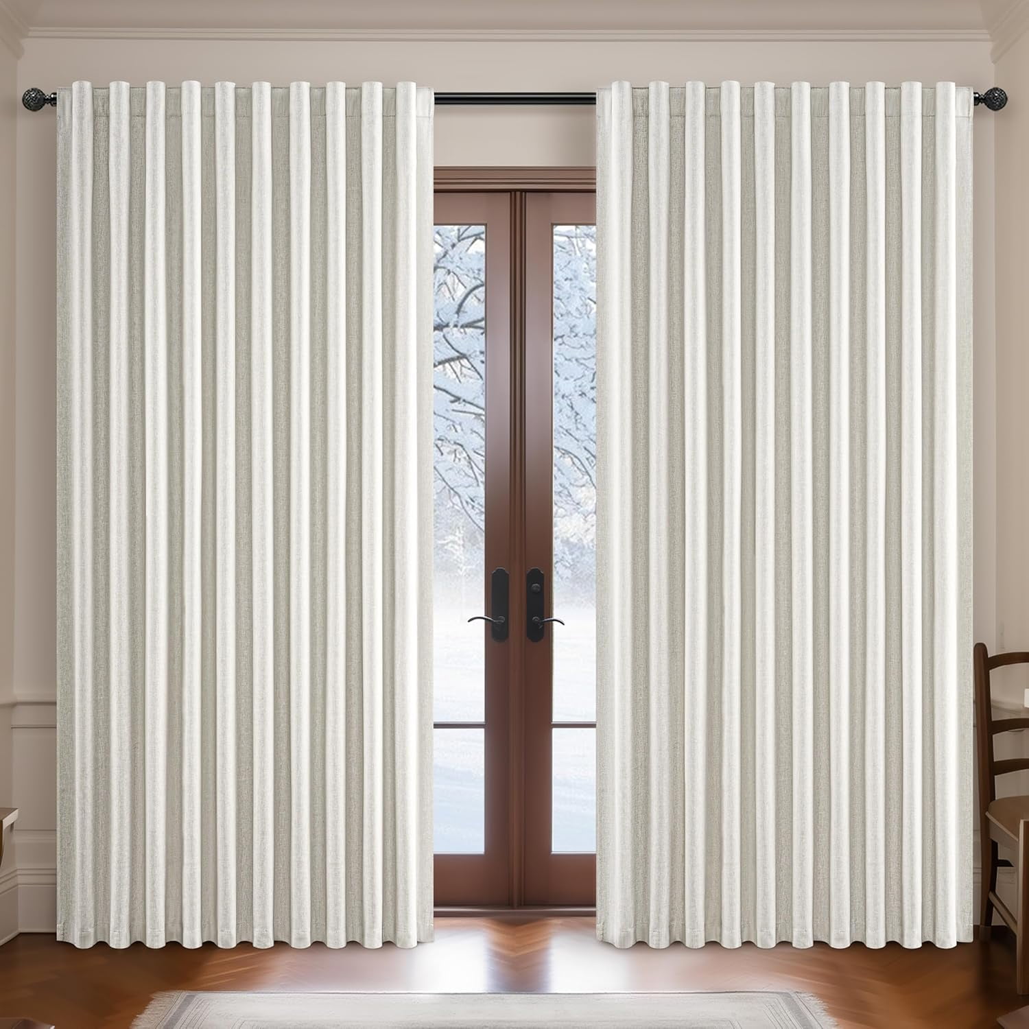 Extra Wide 70 Inch Total 140" Blackout Crtains for Living Room 2 Panels Set, Farmhouse Thick Linen Blend Room Darkening Window Drapes with Rod Pocket Thermal Pleated Curtain(70"W x 102"L)
