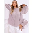 thumbnail image 2 of DARING DIVA Women's Long Sleeve Button Down Ruffled Collar Pleated Trim Top XS Grey Pink, 2 of 6