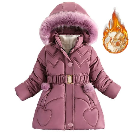 Toimothcn Girl S Puffer Jacket Simple Solid Color Long Sleeve Hooded Down Jacket Hooded Thickened Warm Loose Fit Zipper Up Winter Coat Comfy Girls Clothing