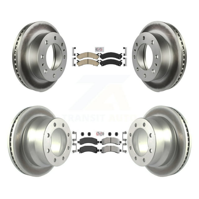 Transit Auto Front Ceramic Rear Semi-Metallic Pads and Coated Disc Brake Rotors Kit for Car 2016 Chevrolet Express 4500 with Single Wheels Rotor 3.38" Tall KGA-101352