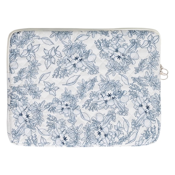 11 Inch Dark Blue Quilted Laptop Sleeve, Cotton Floral Print Tablet Protective Case (dark Blue S)