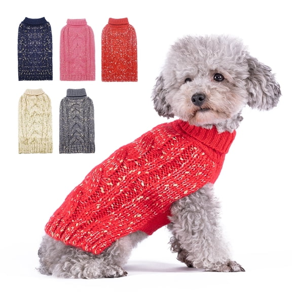 YEESE Dog Sweater, Soft Cable Knit Dog Sweater with Metallic Yarn for Small and Medium Dogs, Red, L