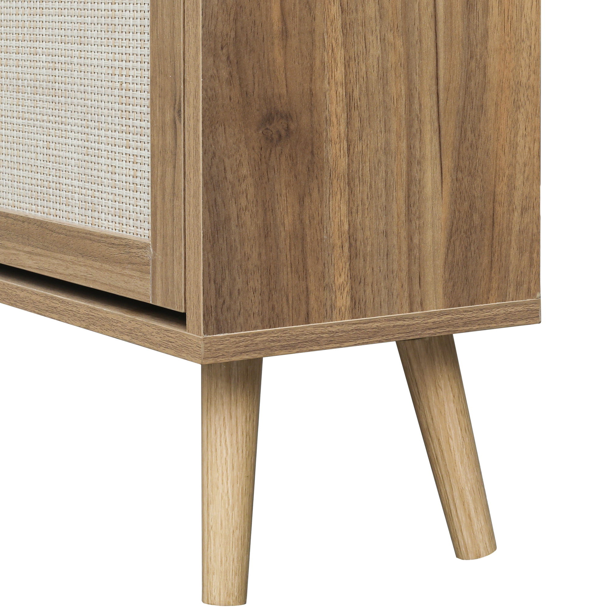 Kadyn 41.34" Walnut Rattan 4 Door Shoe Rack, Freestanding Shoe Rack Storage Organizer for Entryway, Shoe Storage Cabinet