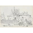thumbnail image 2 of Joseph-Marie Vien 14x11 Black Ornate Wood Framed Double Matted Museum Art Print Titled: House and Trees Across a Garden Wall (1744-1750), 2 of 5