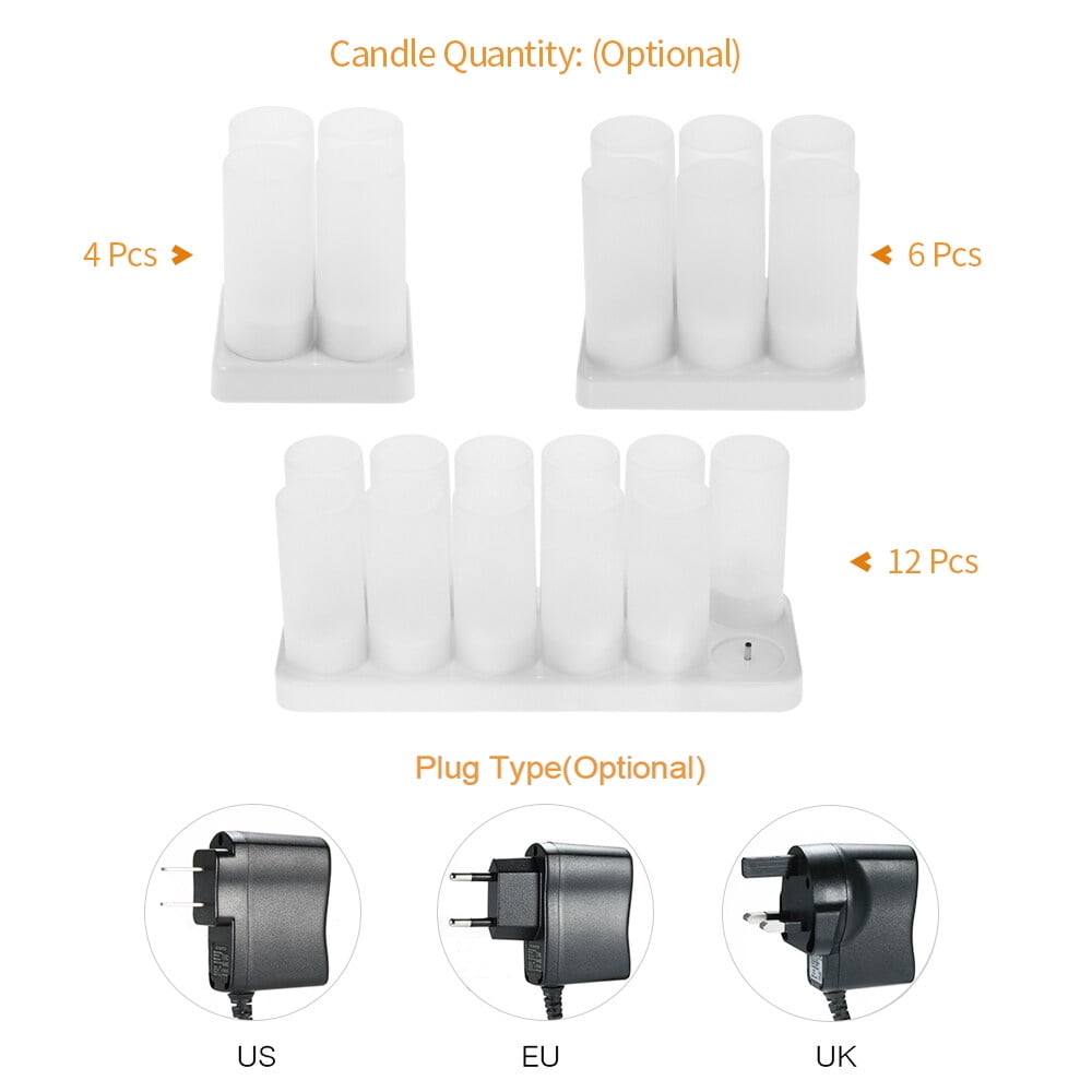 Leyfeng 4pcs/set Rechargeable LED Flickering Flameless Candles Tealight Candles Lights with Frosted Cups Charging Base Yellow Light AC100-240V