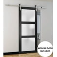 thumbnail image 3 of Sturdy Barn Door 42 x 84 inches Frosted Glass | Lucia 2552 Matte Black | Top Mount Stainless Steel 8FT Rail Hangers Heavy Set | Solid Panel Interior Doors, 3 of 6
