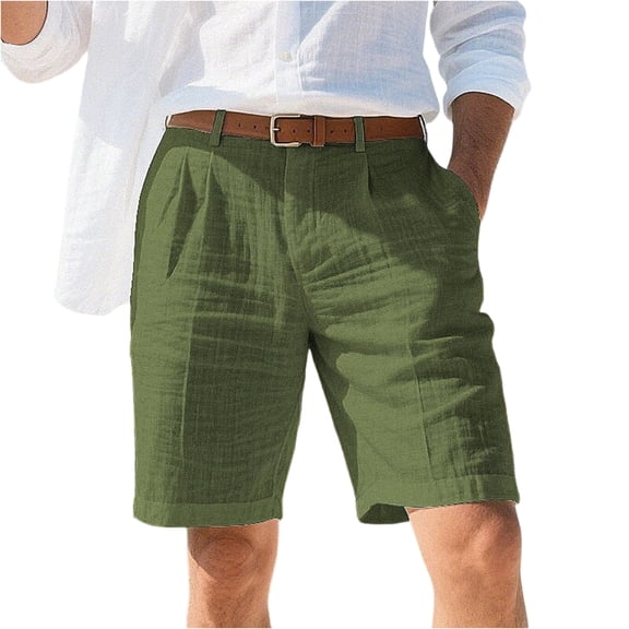 ADSSDQ Mens Linen Shorts Casual Summer Elastic Waist Lightweight Vacation Shorts with Pockets Daily Wear Pant Army Green S