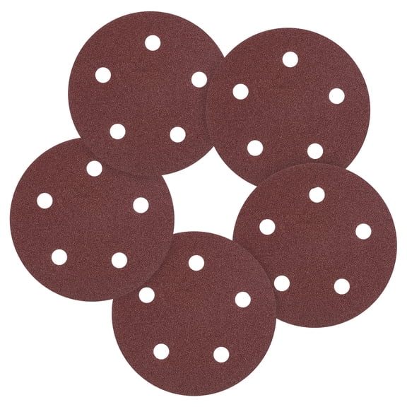 5 Pack 5 Inch Sanding Disc 60 Grit 5 Hole Round Hook and Loop Sandpapers Fit for Random Orbital Sander Automotive or Cars Repairing, Grinding or Polishing, Red