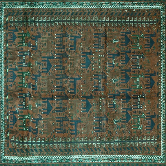 Ahgly Company Indoor Square Persian Turquoise Blue Traditional Area Rugs, 6' Square