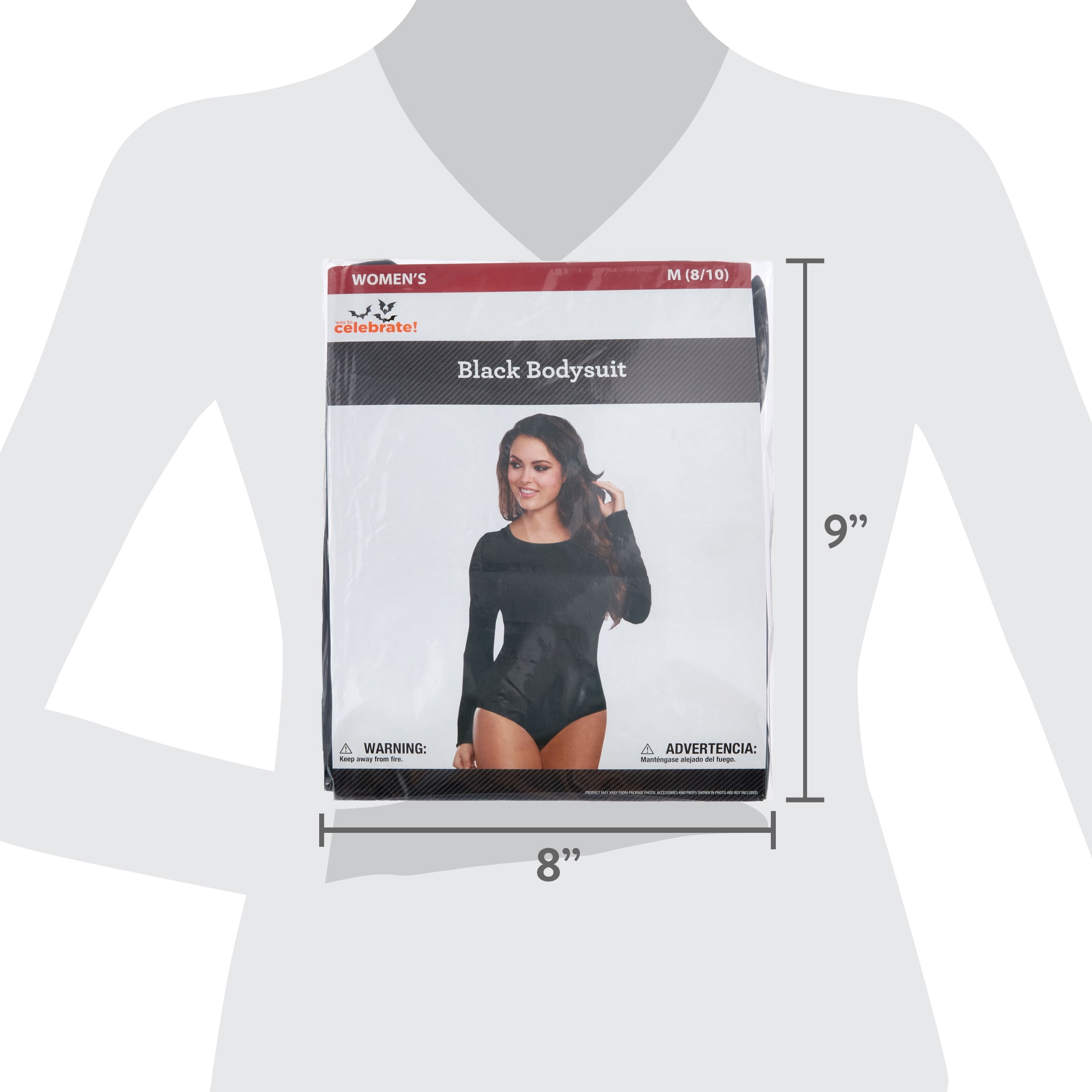 Long Sleeve Bodysuit Costume Accessory for Adults, Black, M (8/10), Halloween by Way To Celebrate