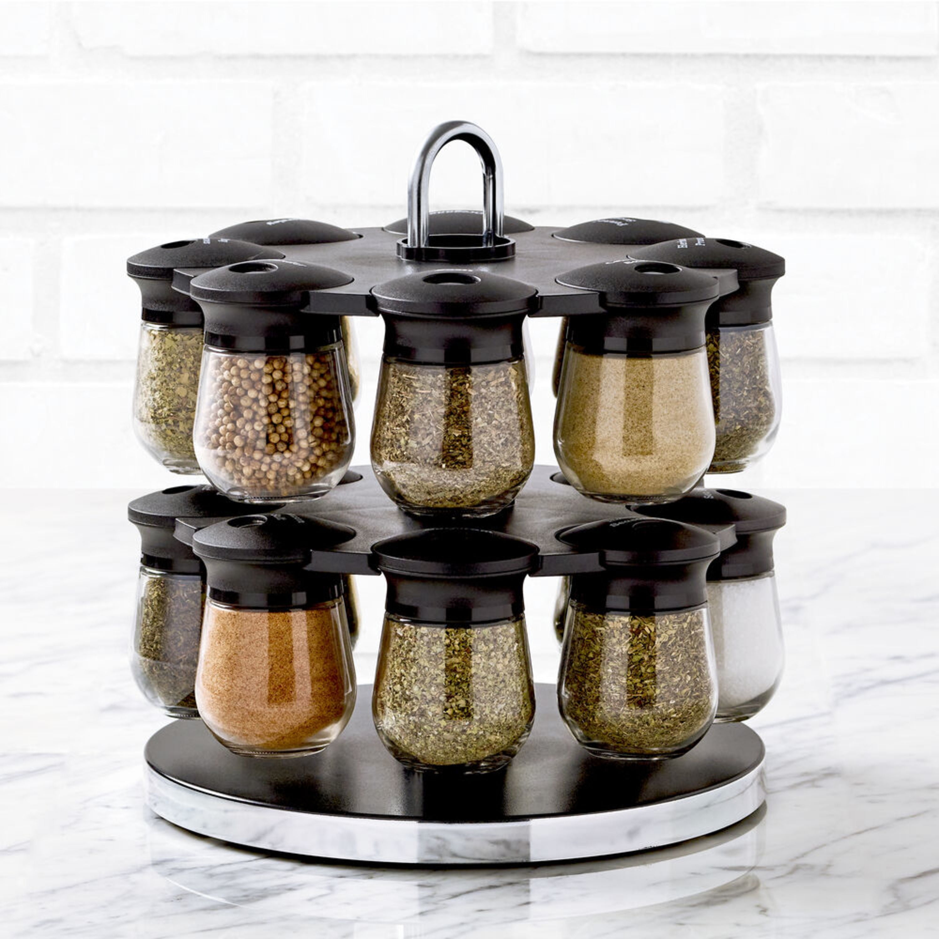 Kamenstein Criss-Cross Pine Spice Rack with 10 Pre-Filled Glass-Jars 
