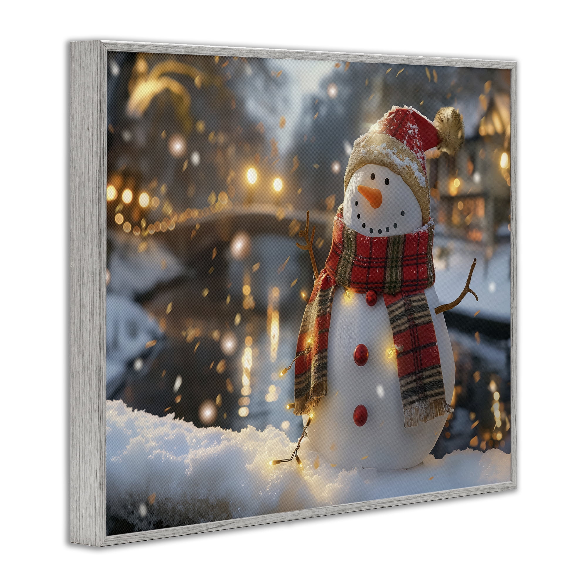 Stupell Industries Snowman Windy Winter Scene Holiday Painting Gray Framed Art Prints Wall Art, 14 x 11