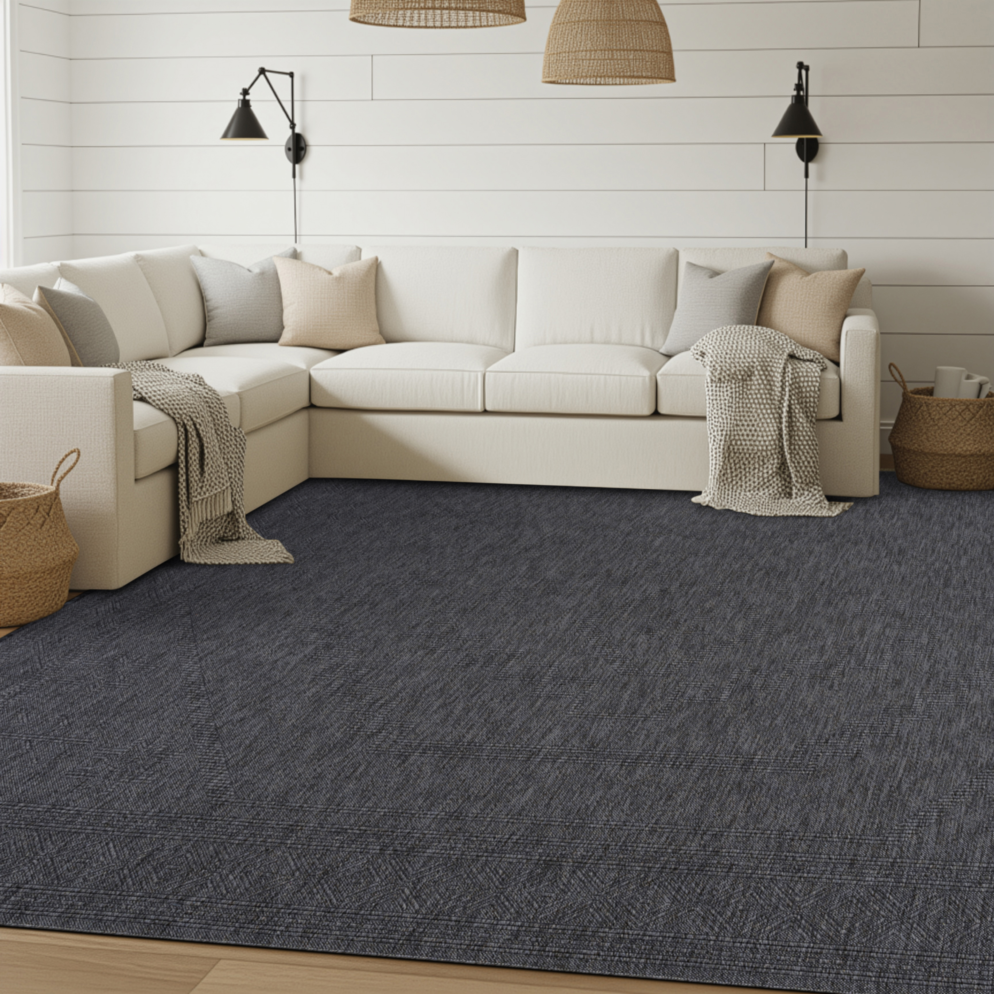 Alma Transitional 5' x 7' Dark Gray and Ash, Machine Washable Polyester & Cotton Indoor Area Rug