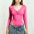 thumbnail image 6 of HAOTAGS Teen Girls V-Neck Long-Sleeve Leotard(3-15), Casual Sporty Spring Summer Base-Layer Top Hot Pink 9-10Years, 6 of 7