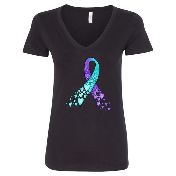Inktastic Suicide Prevention Ribbon with Blue and Purple Hearts Women's V-Neck T-Shirt