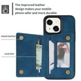thumbnail image 5 of SaniMore for iPhone 14 Plus 6.7" 2022 Back Case with Zipper Card Pokcet Flip Wallet/Kickstand Shock Absorption Anti-fall Retro PU Leather Wear-resistant Shell For iPhone 14 Plus, Blue, 5 of 9