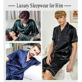thumbnail image 3 of Men Satin Silk Pajamas Sets Short Sleeve Sleepwear Button-Down PJs Sets Two-Pieces Loungewear, 3 of 6