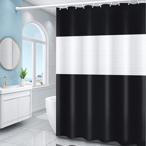 Cortina de ducha, forro de tela para cortina de ducha, cortina de ducha negra con 12 ganchos para el hogar, hotel, lavable a máquina, cortina de ducha impermeable para baño (72" x 78")