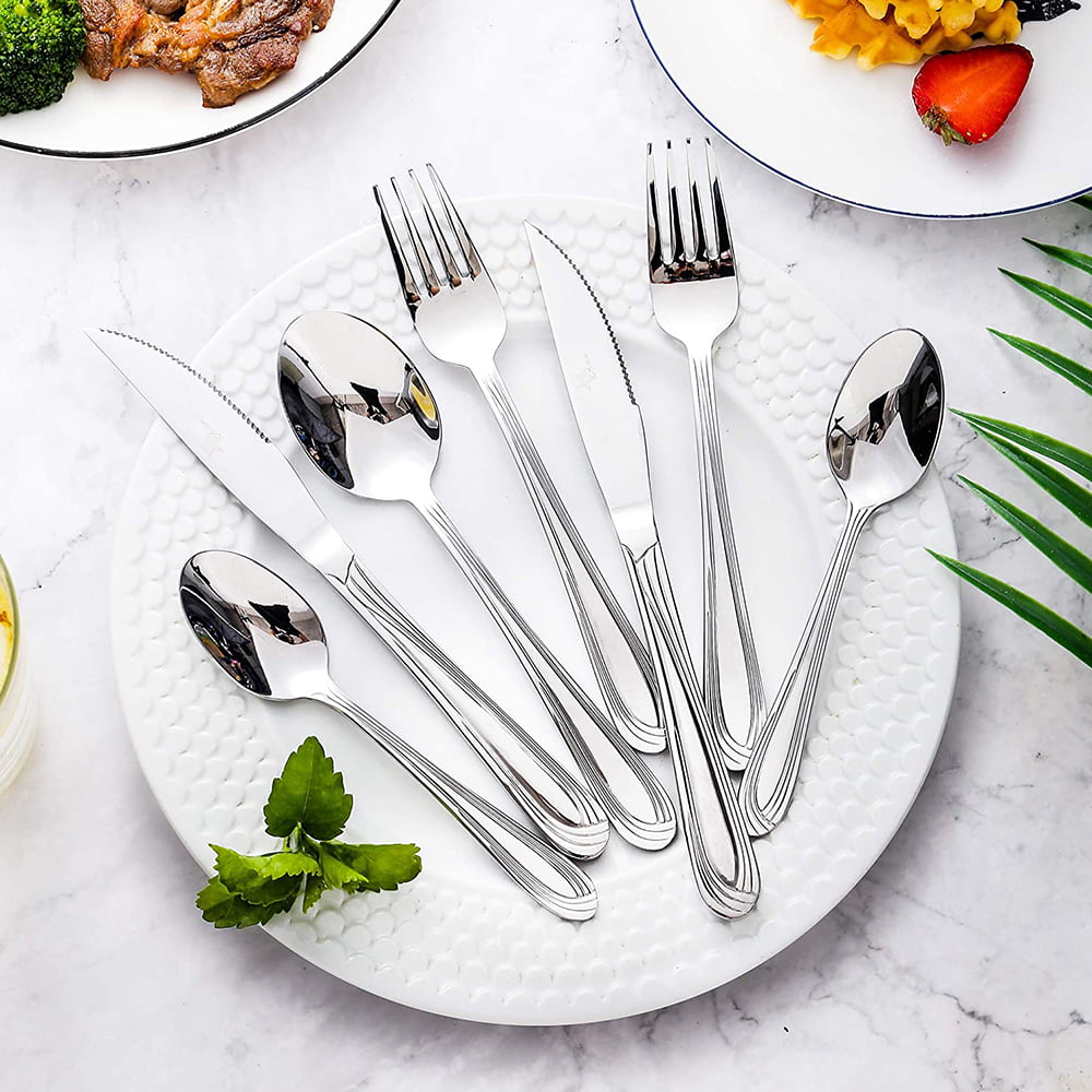 24 PIECE STAINLESS STEEL CUTLERY SET KNIVES FORKS SPOONS TEASPOONS FAMILY GUESTS