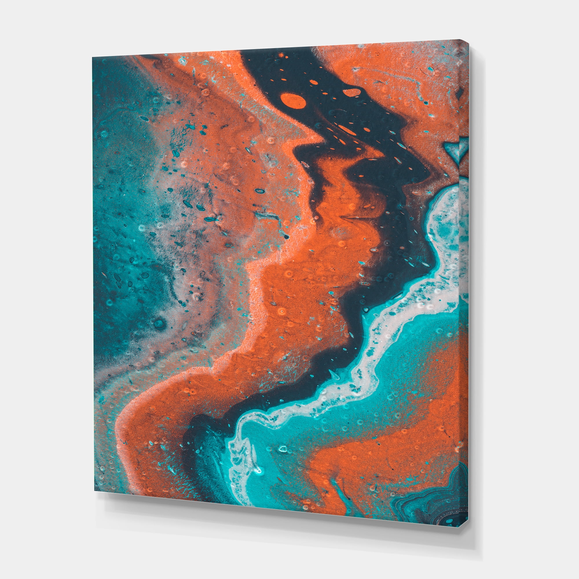 Designart ' Abstract Marble Composition In Orange and Blue I ' Modern Canvas Wall Art Print