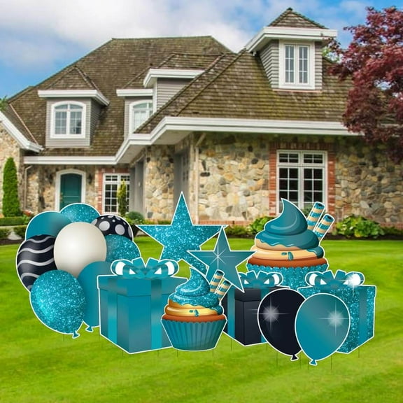 Teal Sparkle Yard Sign Accessory Package, Teal Glitter Yard Decorations (10 pcs Total)