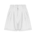 thumbnail image 7 of Jinhomg Work Shorts for Women Dressy Casual Pleated Cotton Shorts Cuffed Hem Wide Leg Lightweight Shorts Fashion Business Short Trouser with Pockets White,L, 7 of 7