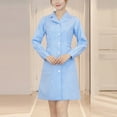 thumbnail image 2 of Scrub Dresses for Women Casual Solid Color Short Sleeve Nur-se Working Uniform Pockets Stretchy V-Neck Holiday Workwear Blue, 2 of 5