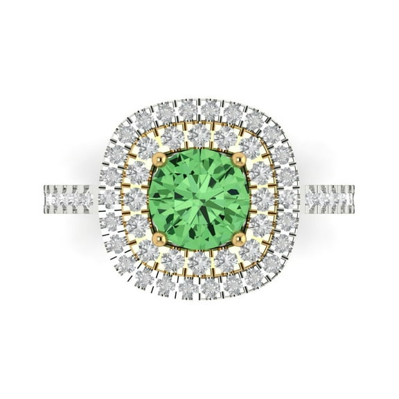 Halo Engagement Ring for Women - 1.615ct Simulated Green Diamond in 14K White/Yellow Gold Promise Ring