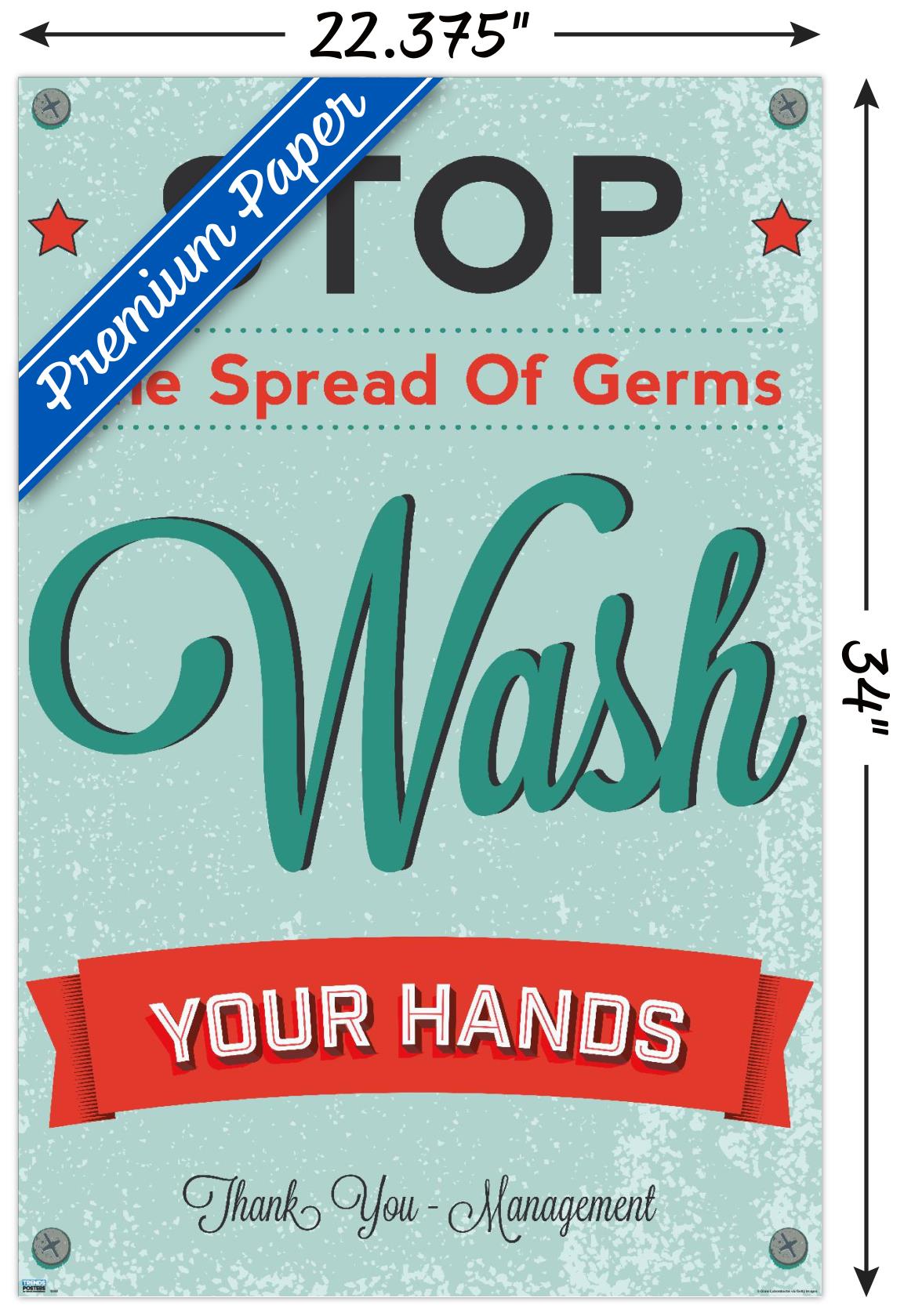 Stop The Spread of Germs - Wash Your Hands Wall Poster, 22.375" x 34"
